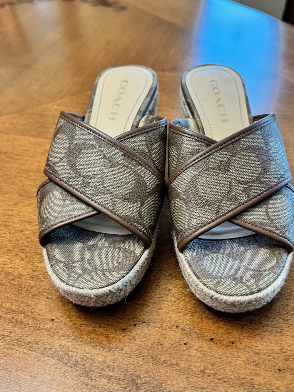 Coach Brown Signature Canvas Crisscross Espadrille Mules
